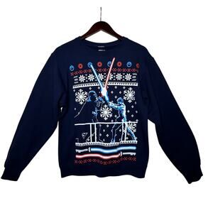 Star Wars Darth Vader vs Luke Ugly Sweater Holiday Sweatshirt Small Navy